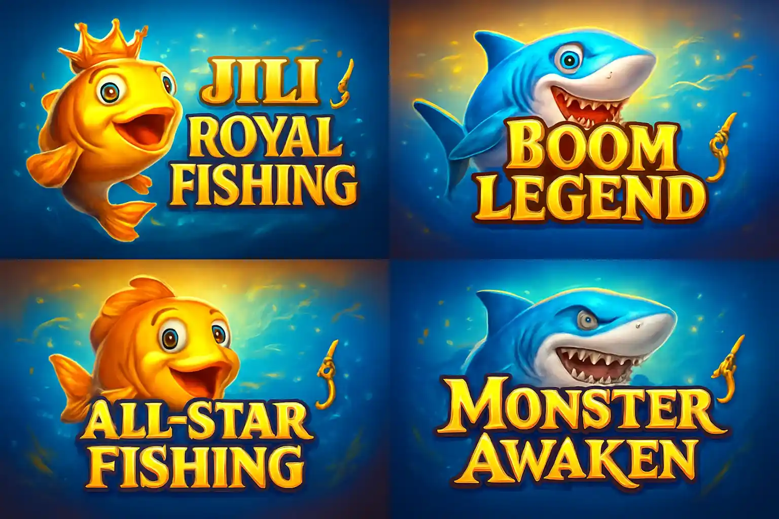 Grid of popular Philippine fishing game thumbnails in vibrant casino style