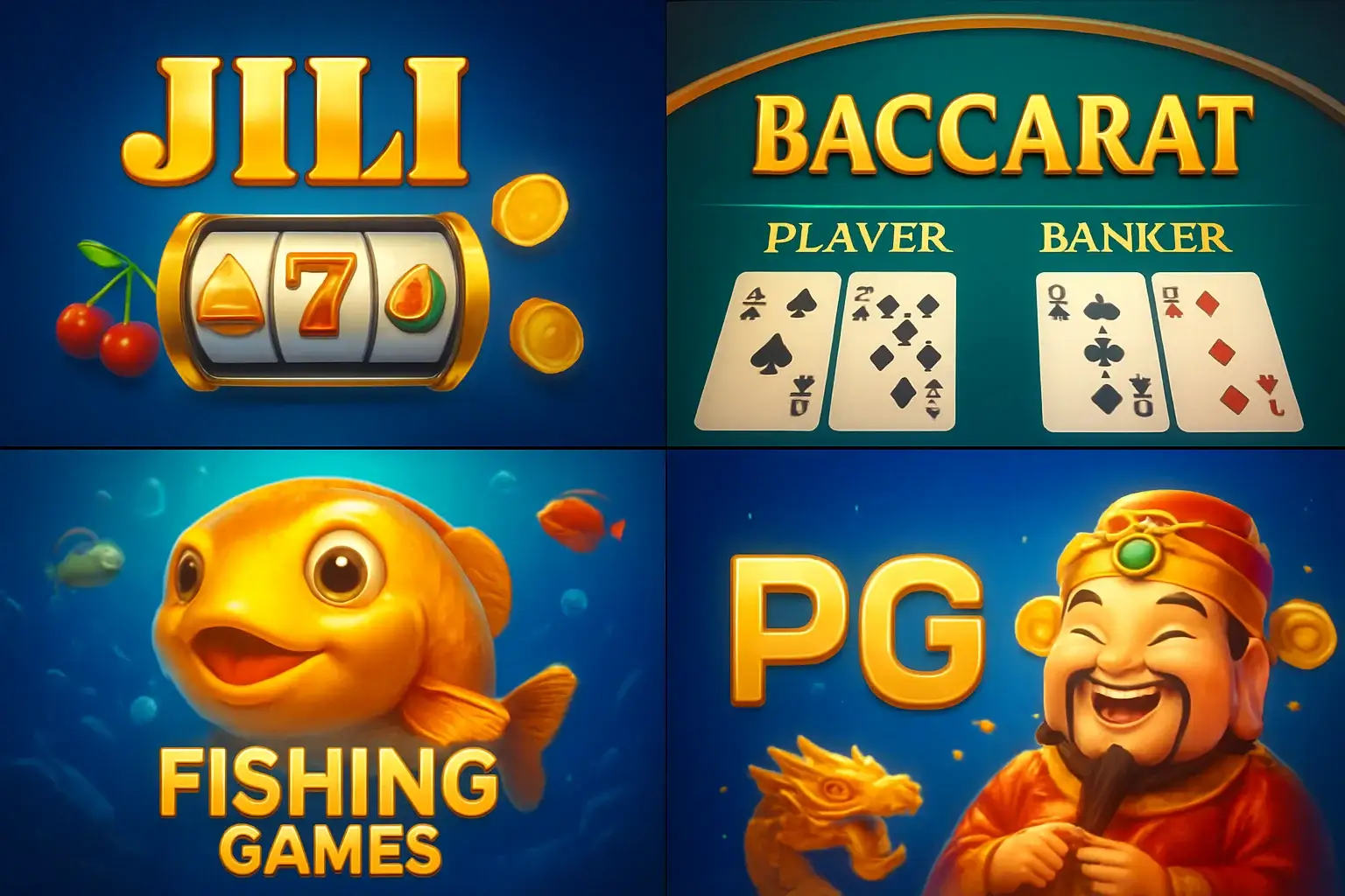 Colorful grid of Philippine casino game thumbnails with JILI slots and baccarat