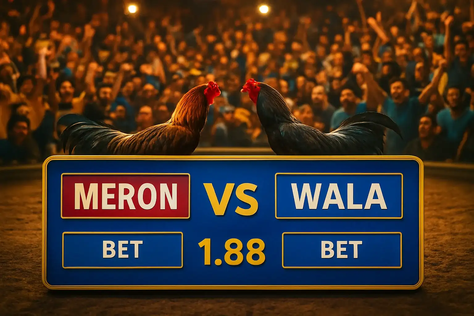Philippine online sabong interface with Meron red and Wala blue bet panels