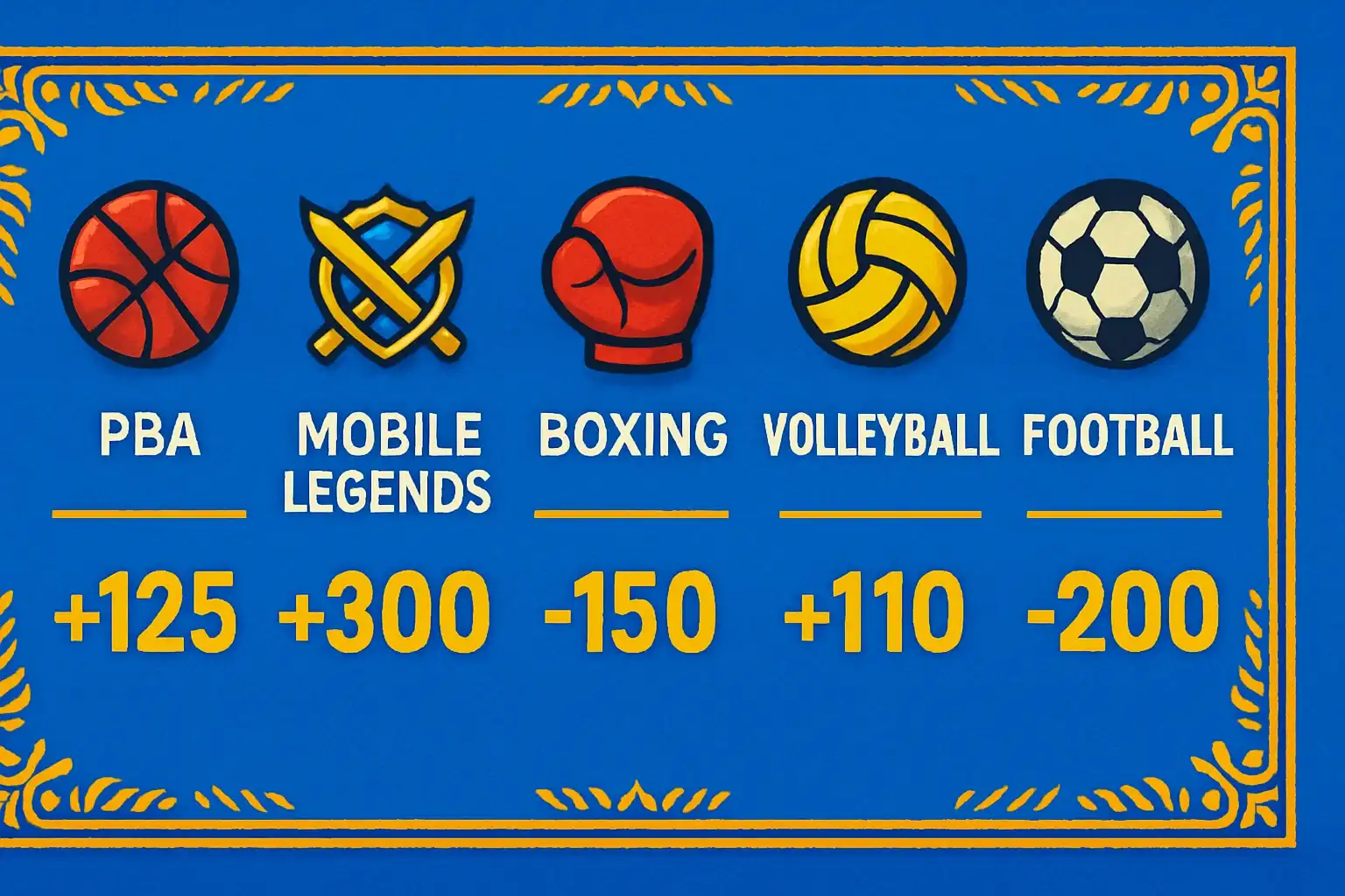 Sports betting markets with PBA, Mobile Legends, boxing, volleyball, football odds